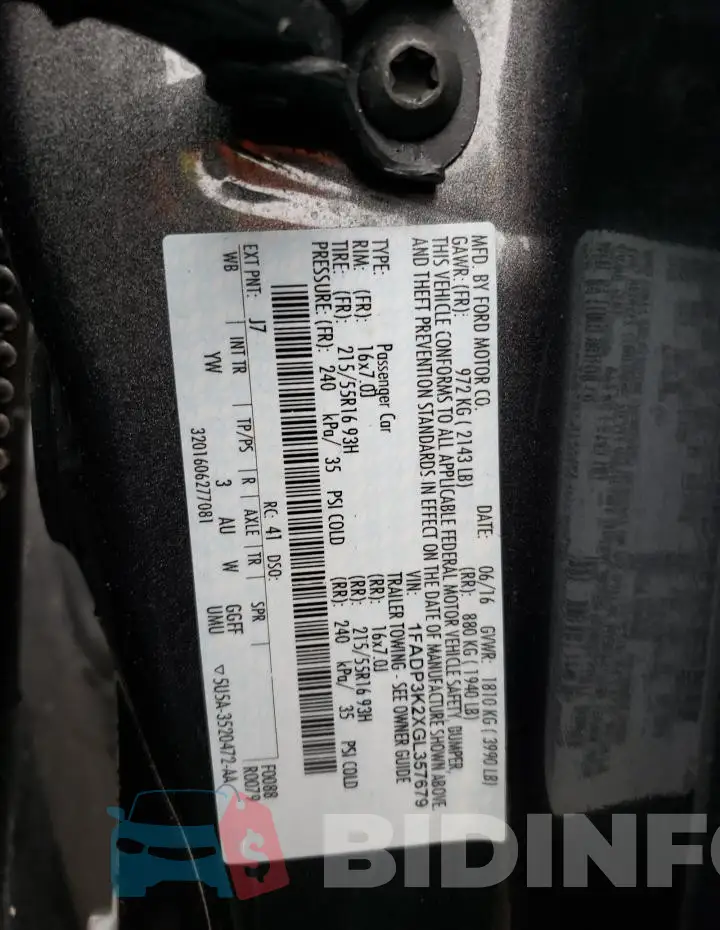 1FADP3K2XGL357679 Photo# 13