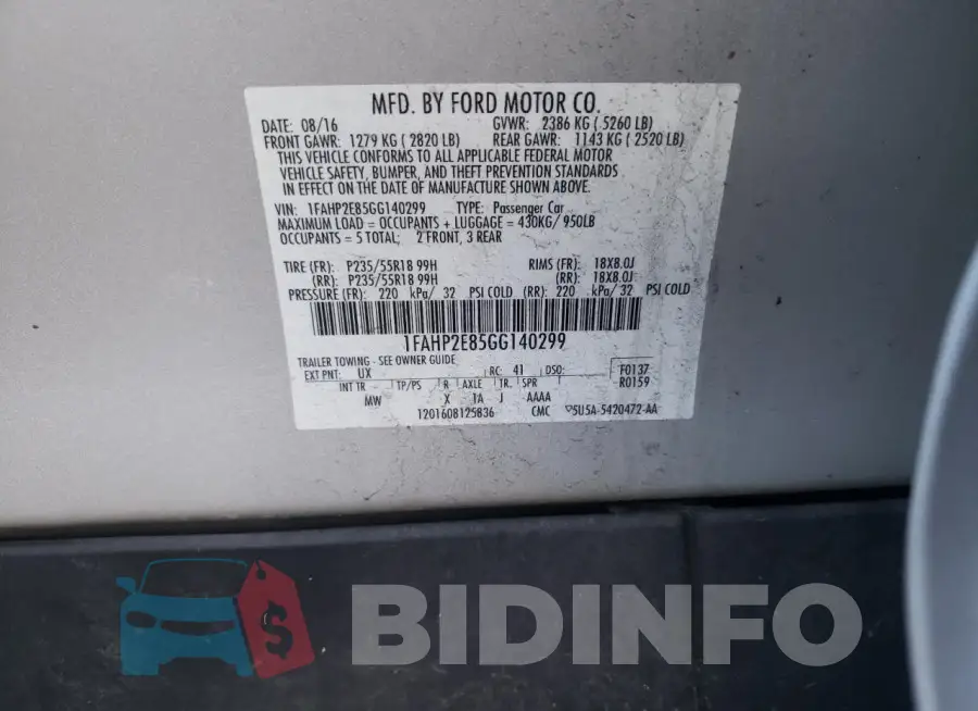1FAHP2E85GG140299 Photo# 12
