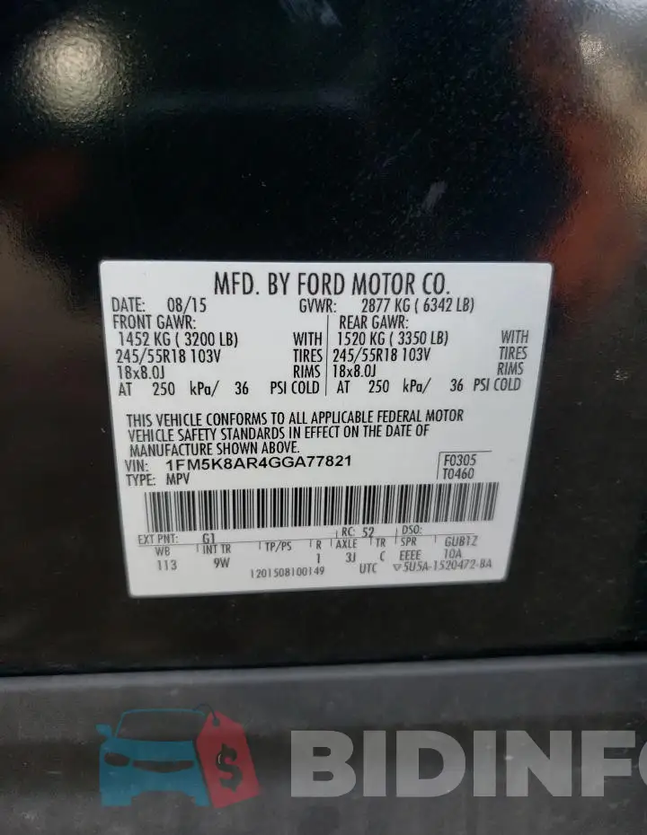 1FM5K8AR4GGA77821 Photo# 12