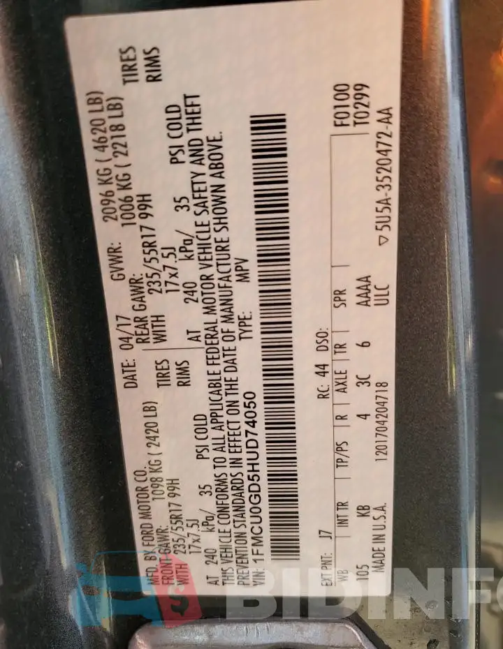 1FMCU0GD5HUD74050 Photo# 13