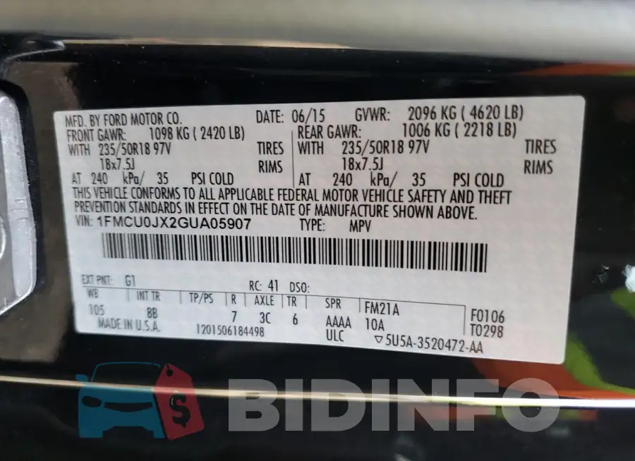 1FMCU0JX2GUA05907 Photo# 13