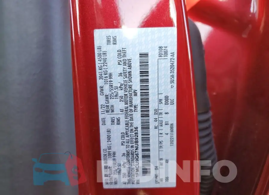 1FMCU9G67NUB92836 Photo# 12