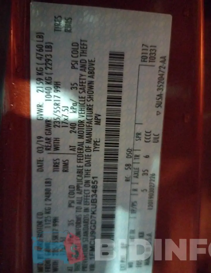 1FMCU9GD7KUB34851 Photo# 13