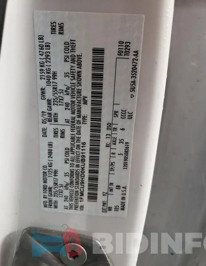 1FMCU9HD0KUB91116 Photo# 12