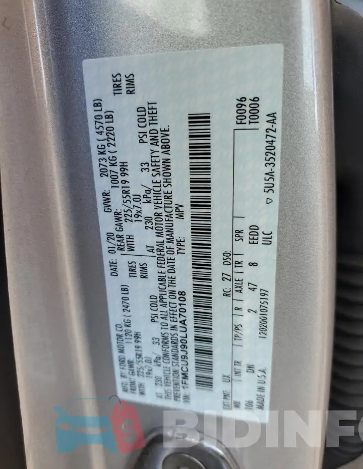 1FMCU9J90LUA70108 Photo# 12