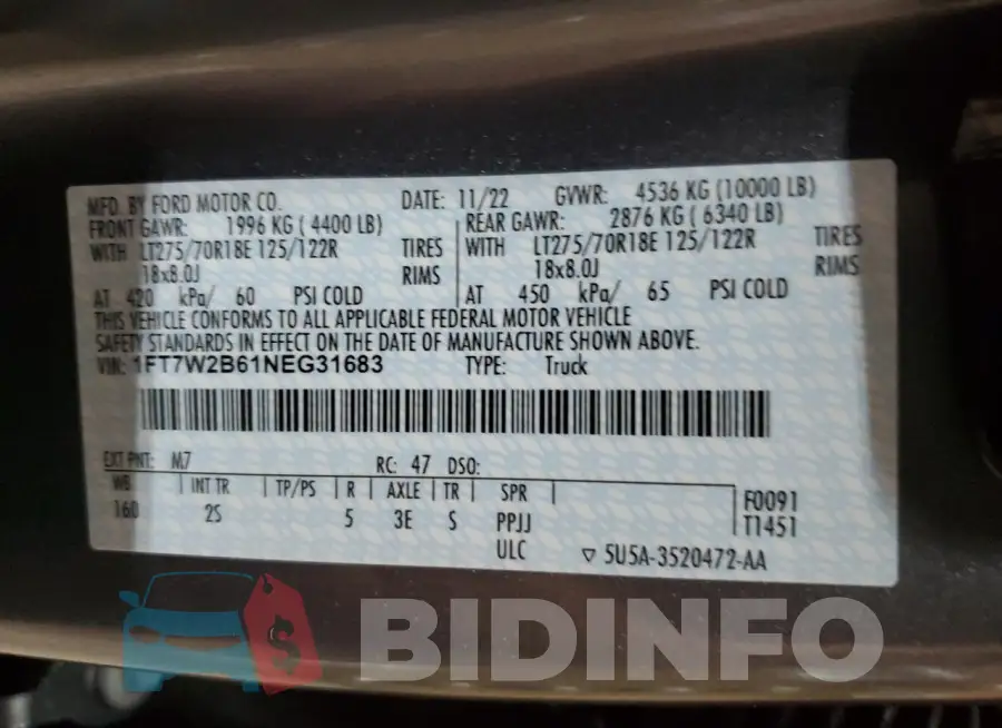 1FT7W2B61NEG31683 Photo# 12