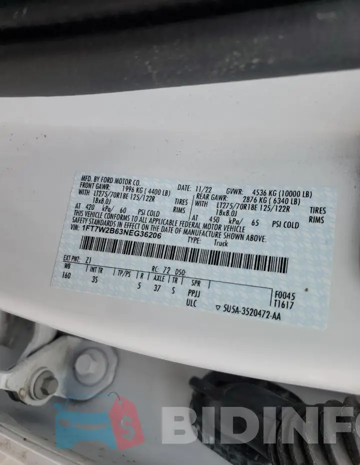 1FT7W2B63NEG36206 Photo# 12