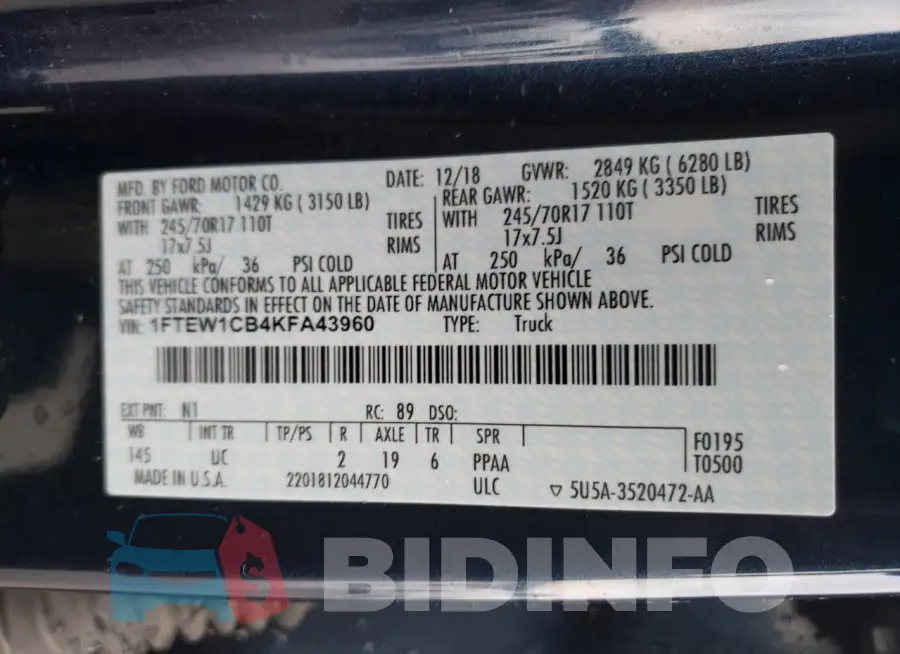 1FTEW1CB4KFA43960 Photo# 12