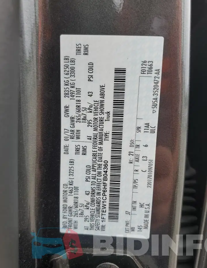 1FTEW1CP6HFB04360 Photo# 12