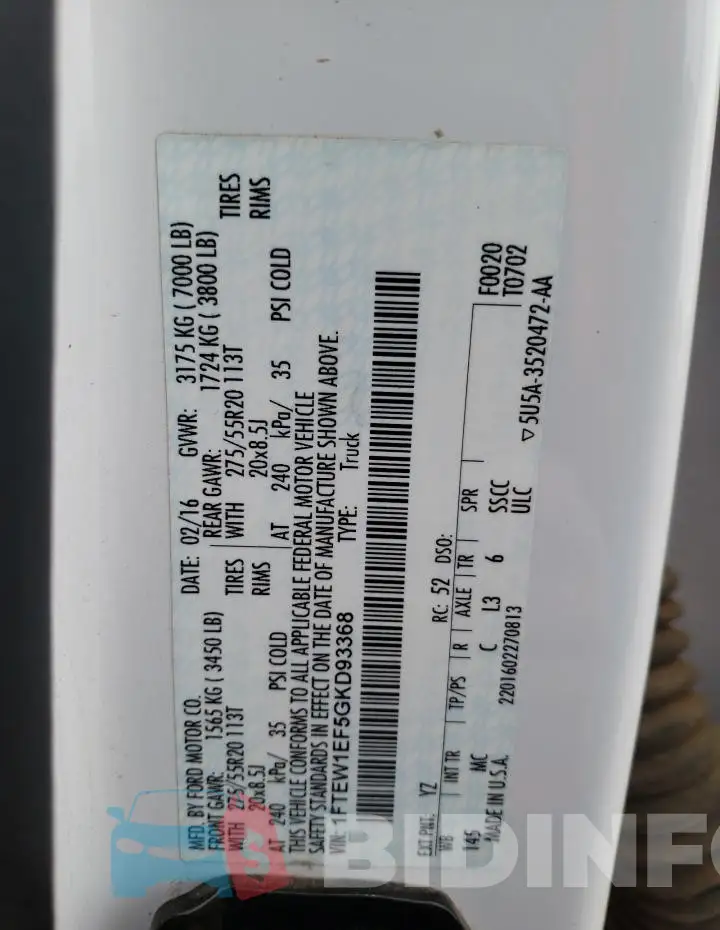 1FTEW1EF5GKD93368 Photo# 13