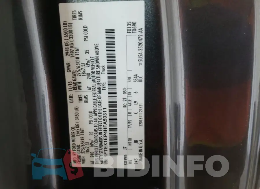 1FTEX1EP4HFA50311 Photo# 12