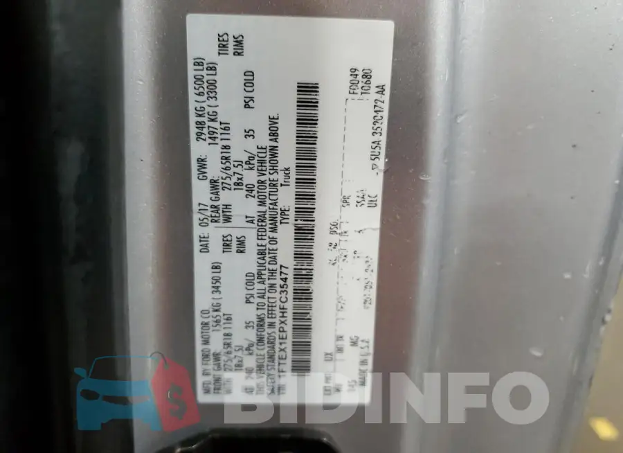 1FTEX1EPXHFC35477 Photo# 12