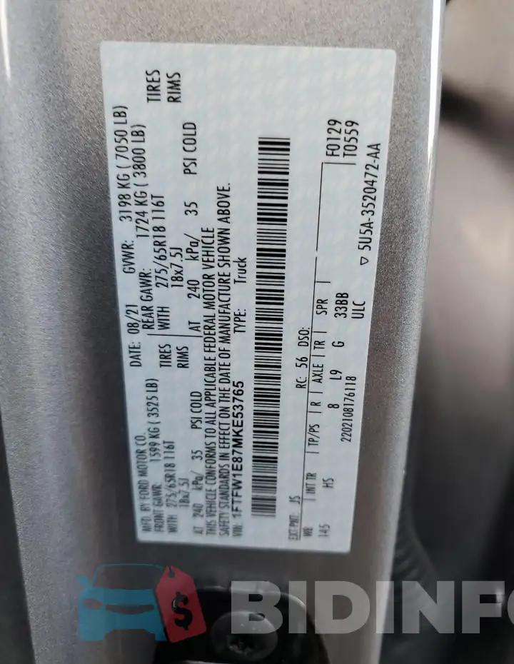 1FTFW1E87MKE53765 Photo# 12