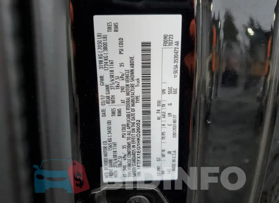 1FTFX1EG1HKD26052 Photo# 12
