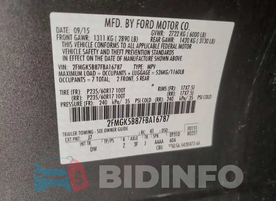 2FMGK5B87FBA16787 Photo# 13