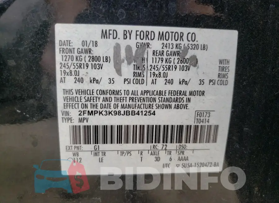 2FMPK3K98JBB41254 Photo# 12