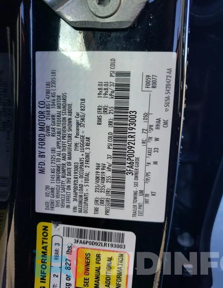 3FA6P0D92LR193003 Photo# 12