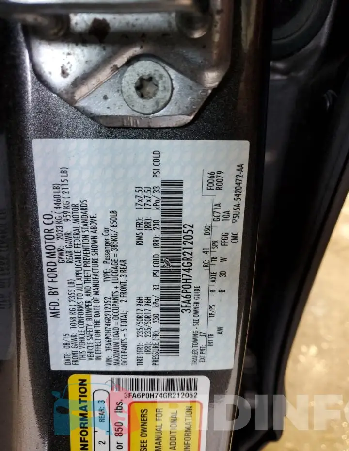 3FA6P0H74GR212052 Photo# 12
