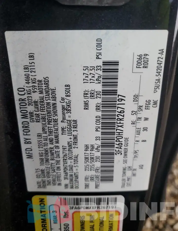 3FA6P0H7XFR267197 Photo# 12