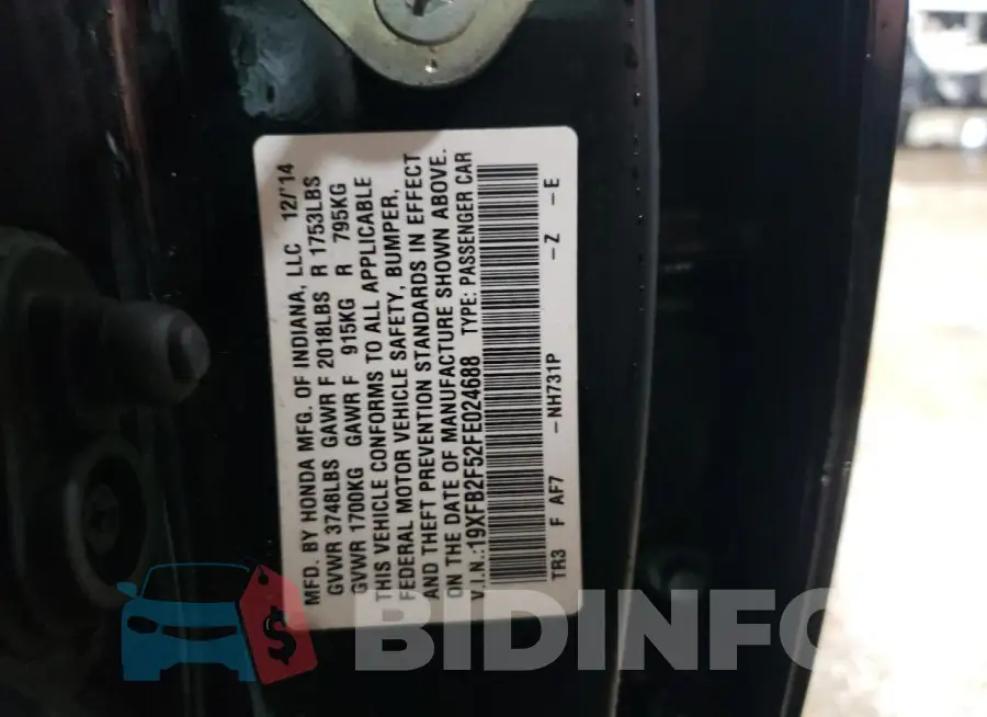 19XFB2F52FE024688 Photo# 12