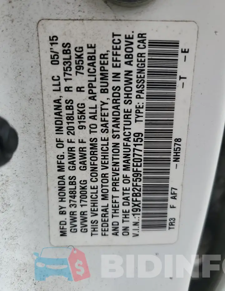19XFB2F59FE077159 Photo# 12