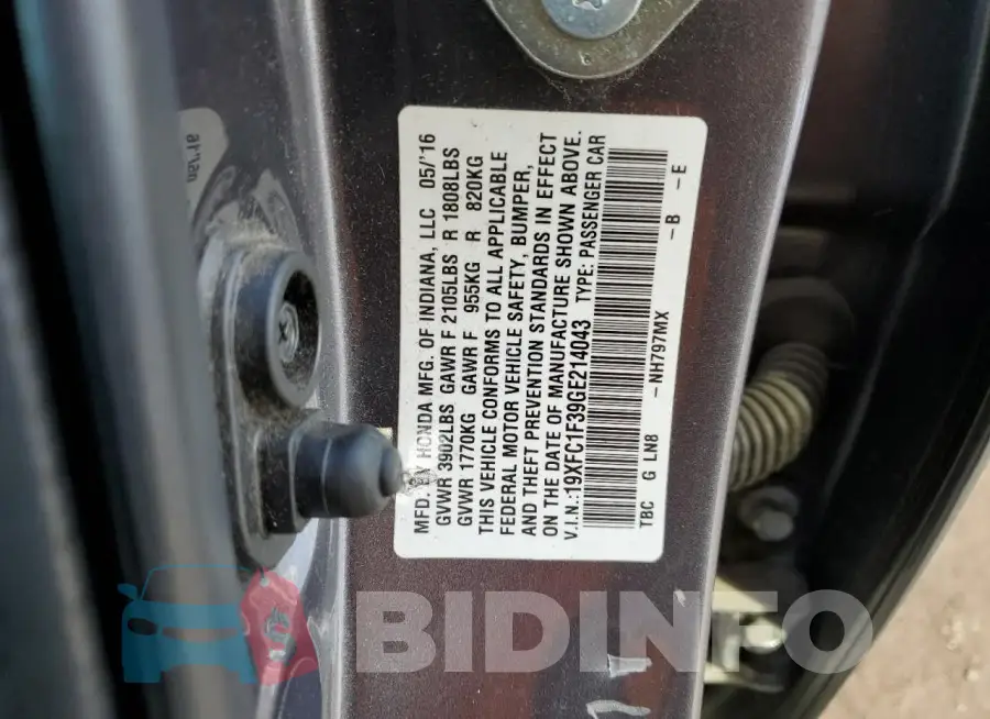 19XFC1F39GE214043 Photo# 12