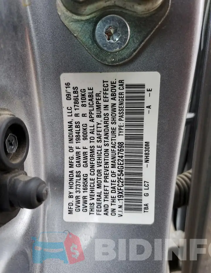 19XFC2F54GE247698 Photo# 12