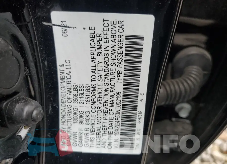 19XZE4F53NE002195 Photo# 12