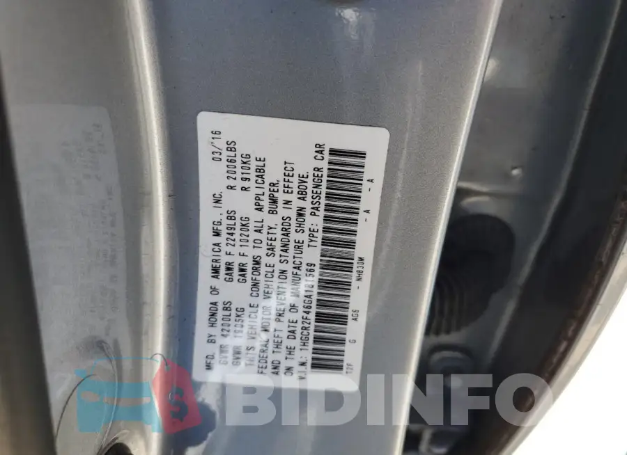 1HGCR2F46GA181569 Photo# 12