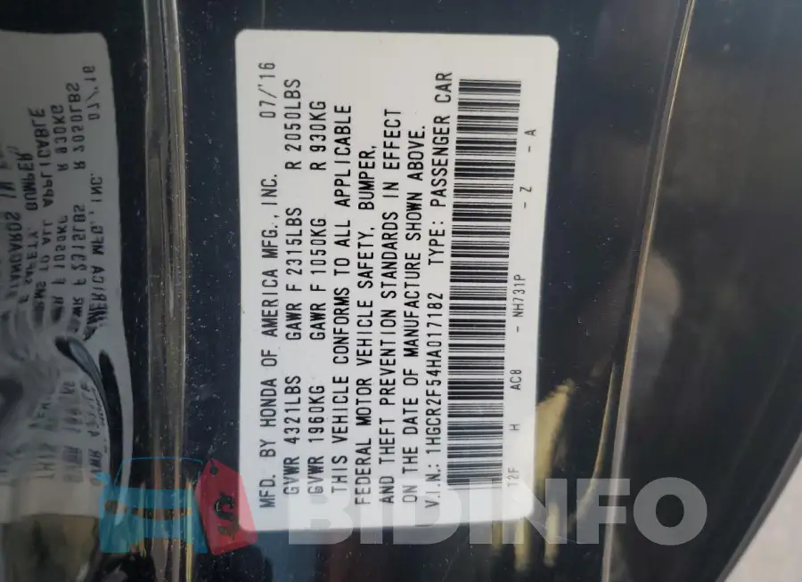 1HGCR2F54HA017182 Photo# 13