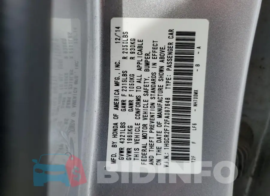 1HGCR2F72FA087648 Photo# 13