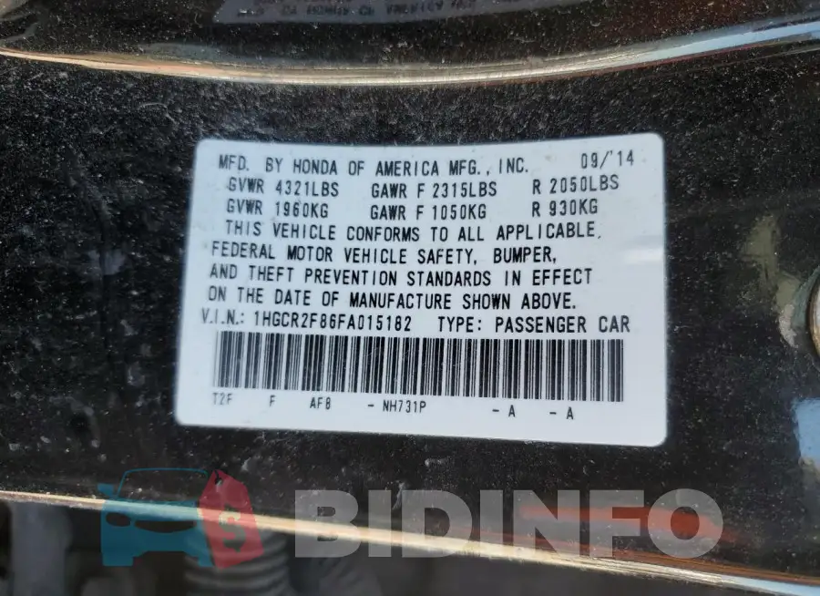 1HGCR2F86FA015182 Photo# 12