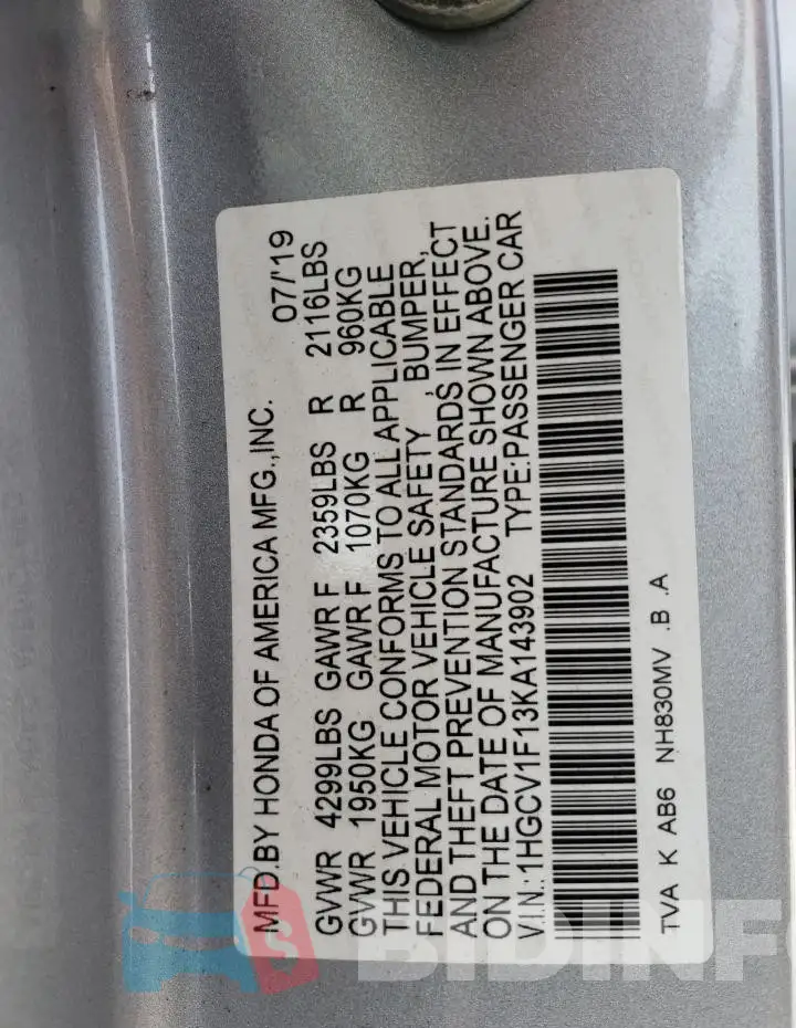 1HGCV1F13KA143902 Photo# 13