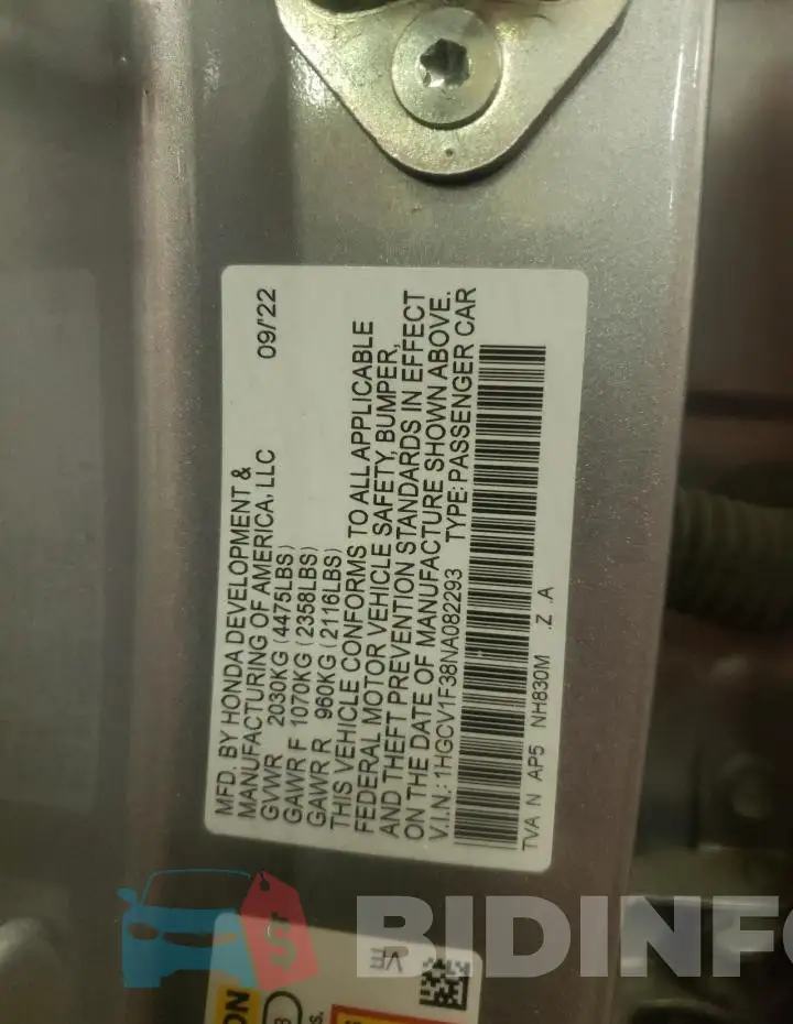 1HGCV1F38NA082293 Photo# 12