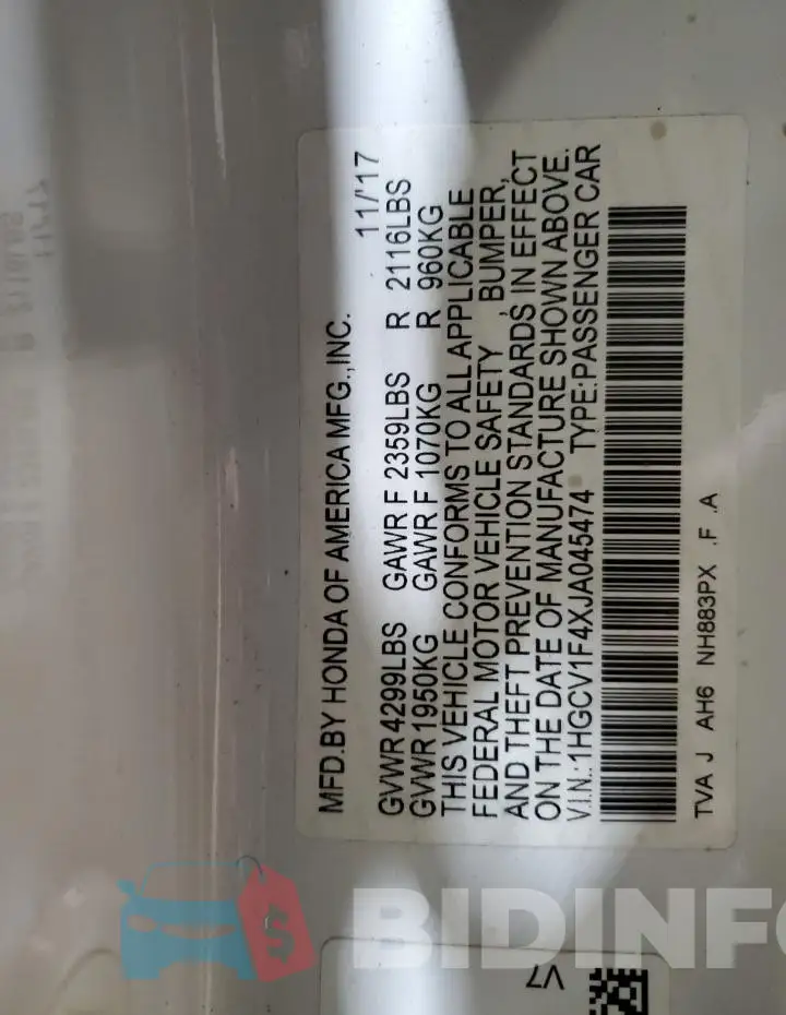 1HGCV1F4XJA045474 Photo# 12