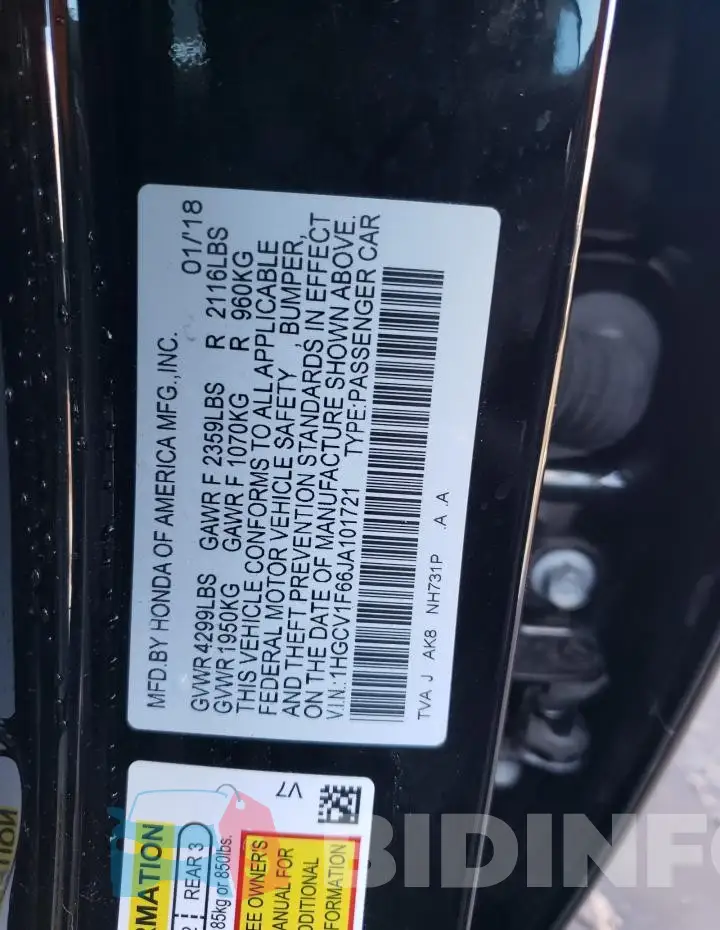 1HGCV1F66JA101721 Photo# 12