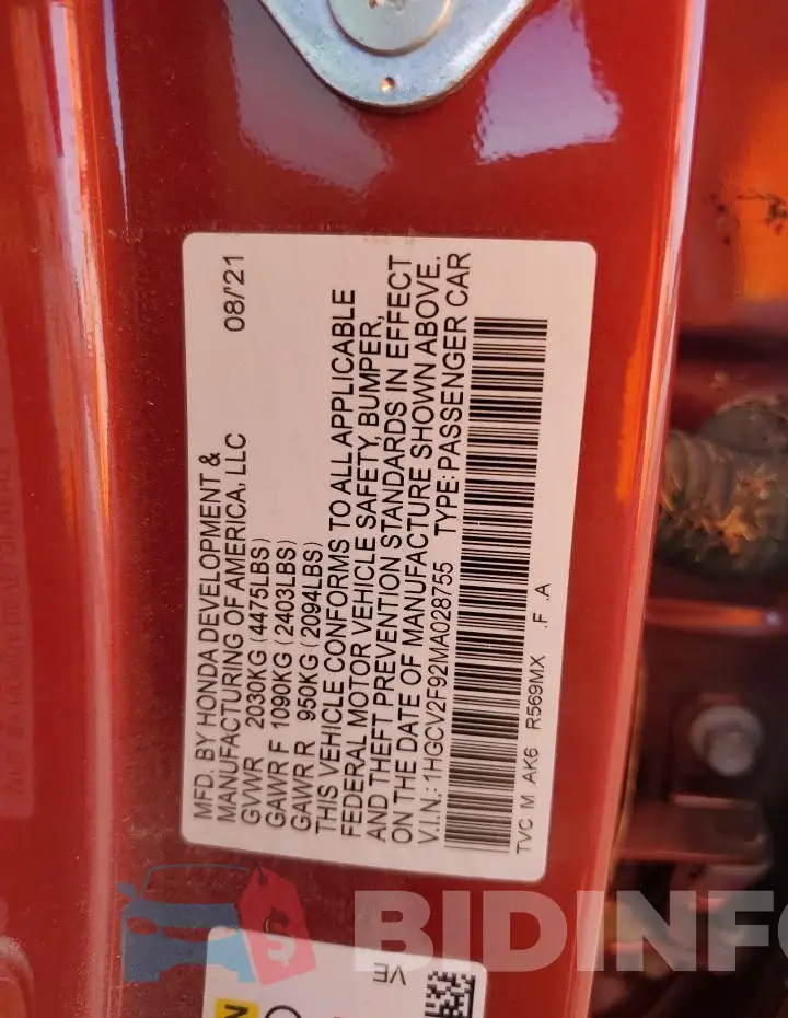 1HGCV2F92MA028755 Photo# 12