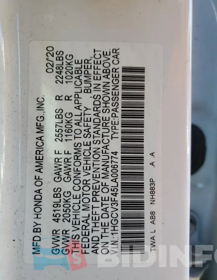 1HGCV3F45LA006774 Photo# 12