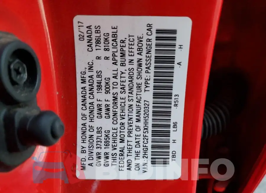 2HGFC2F5XHH520327 Photo# 12