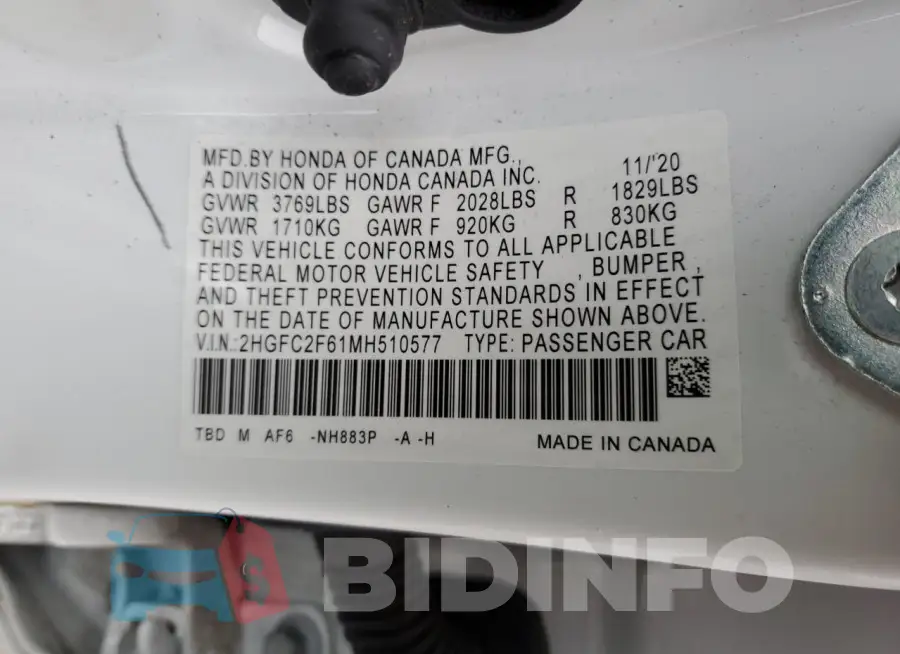 2HGFC2F61MH510577 Photo# 13