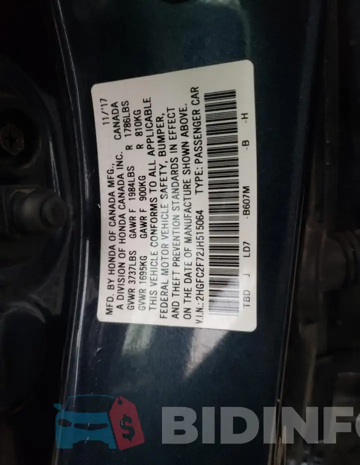 2HGFC2F72JH515064 Photo# 12