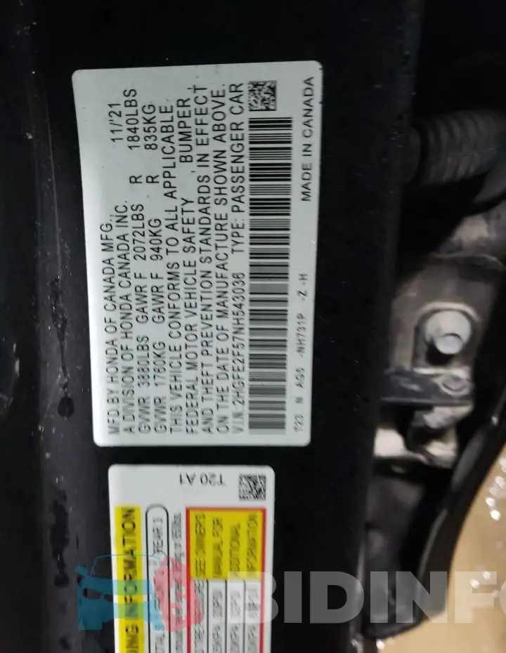 2HGFE2F57NH543036 Photo# 12