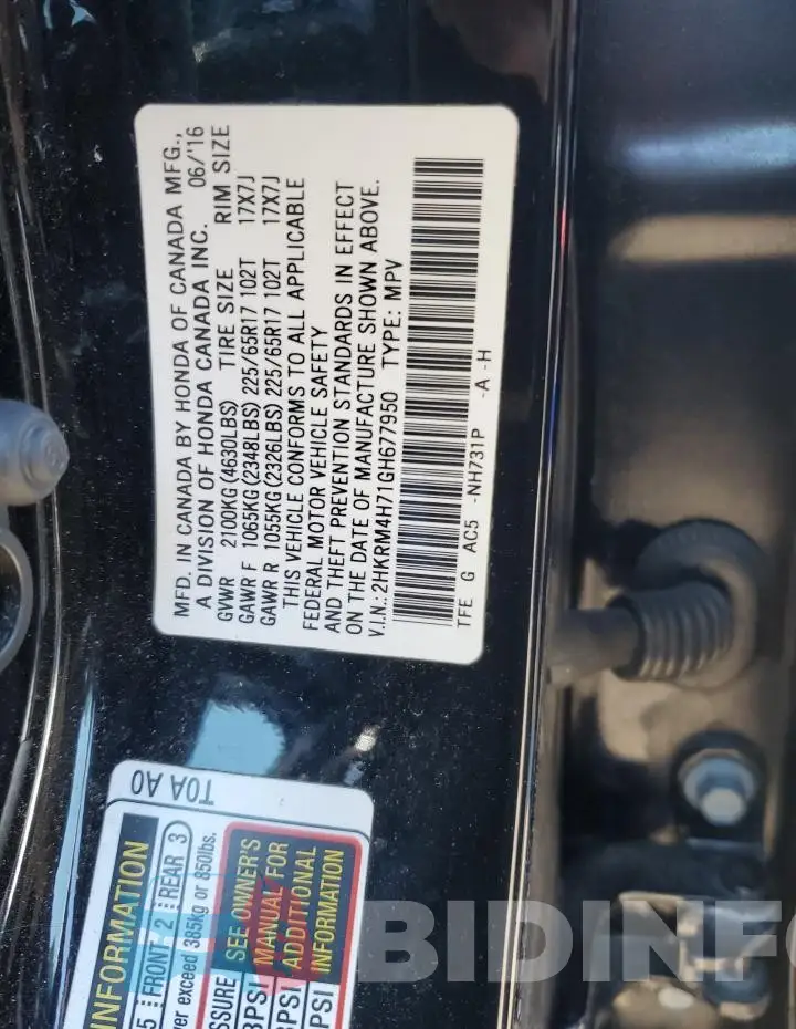 2HKRM4H71GH677950 Photo# 13