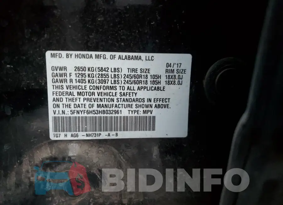 5FNYF6H53HB032961 Photo# 13