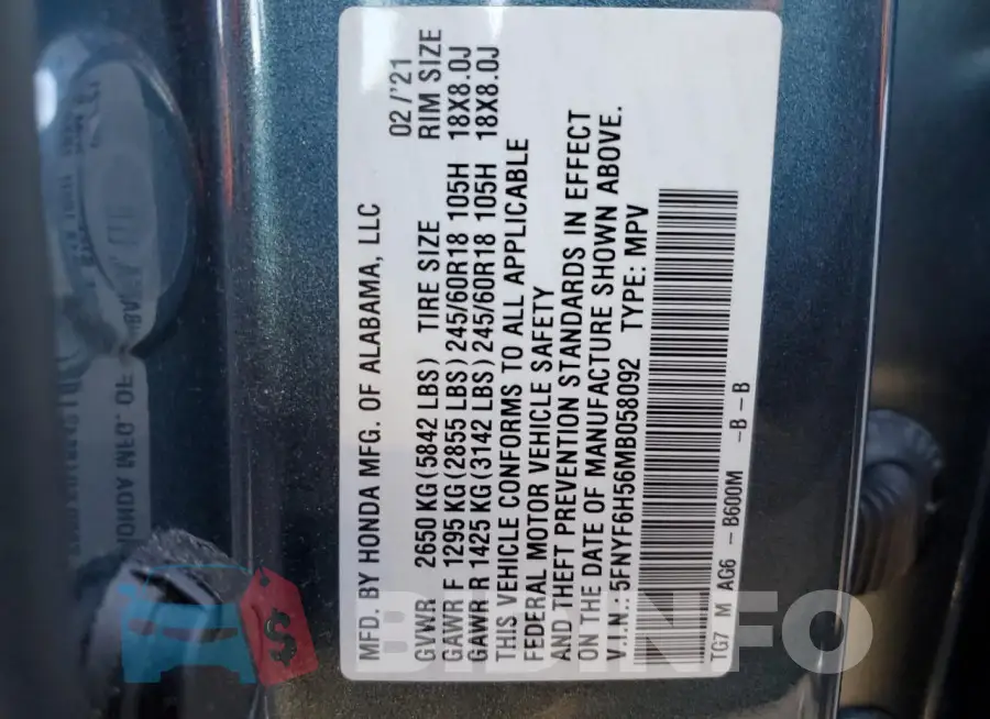 5FNYF6H56MB058092 Photo# 13