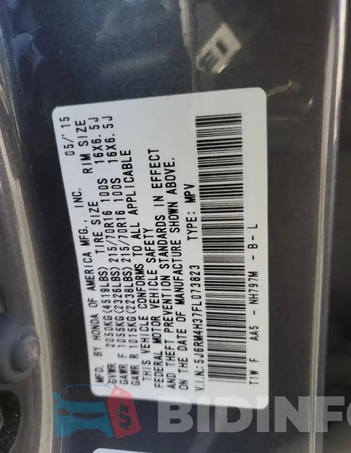 5J6RM4H37FL073823 Photo# 13