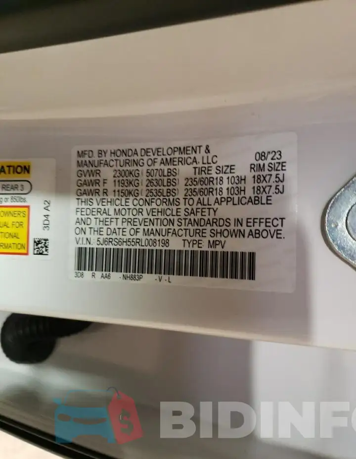 5J6RS6H55RL008198 Photo# 14