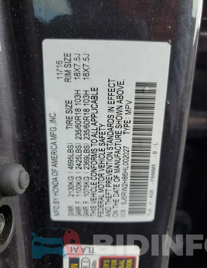 5J6RW2H86HL002027 Photo# 12