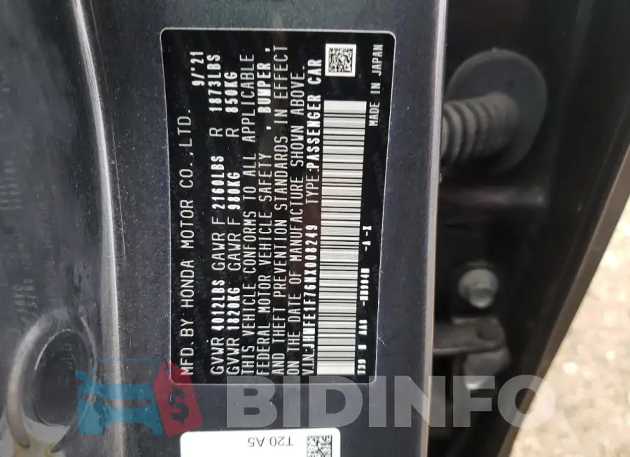 JHMFE1F76NX008249 Photo# 12