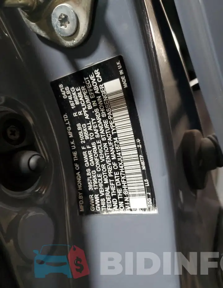 SHHFK7H4XJU418734 Photo# 13